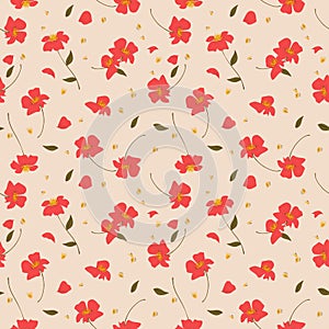 Red wild flower seamless pattern