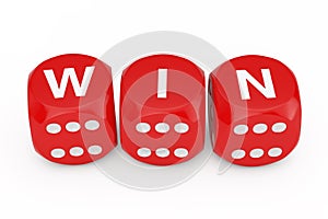 Red Win Dice Cubes. 3d Rendering