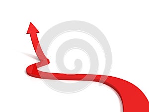 Red winding arrow on white background