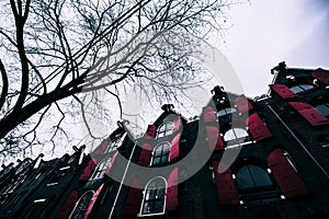 Red window in Amsterdam winter
