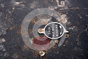 Red window on rusty back of the vintage camera