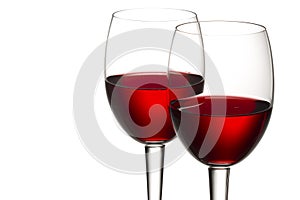 Red wine against white background