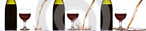Red Wine being poured into Glass, against White Background