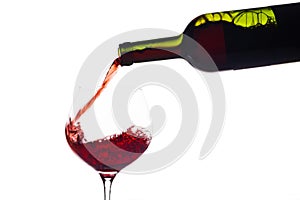 Red wine being poured into a wine glass photo