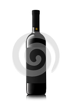 Červené víno fľaša čierny štítok na bielom 
