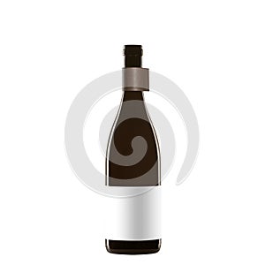 red wine bottle with blank label isolated on white background