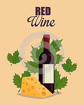 Red wine bottle with cheese