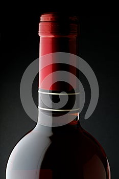 Red wine bottle closeup