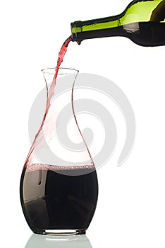 Red wine bottle and decanter