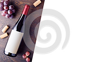 Bottle of red wine with label. Isolated white background