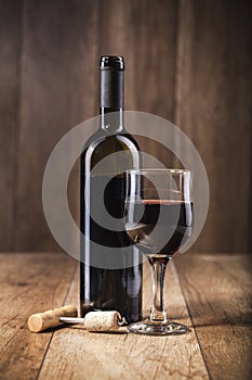 Red wine bottle and glass