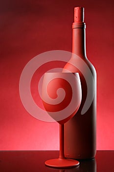 Red wine bottle and glass