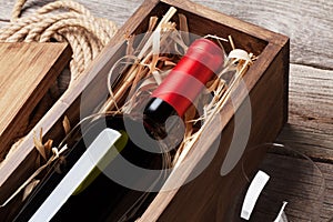 Red wine bottle and glass