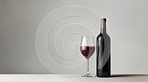 A red wine bottle and glass on a clean, empty background. Ai Generated