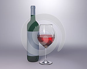 Red wine bottle with glass