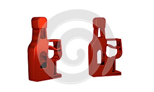 Red Wine bottle with glass icon isolated on transparent background.