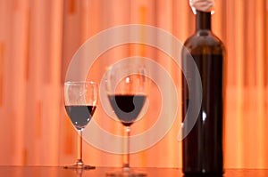 Red wine bottle and glasses