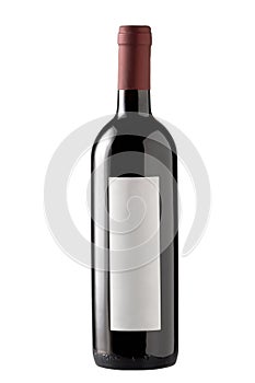 Red wine bottle isolated with blank label.