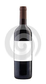 Red wine bottle isolated with blank label.