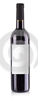The red wine bottle with label isolated over white background