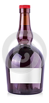 Red wine bottle with label isolated on white background.