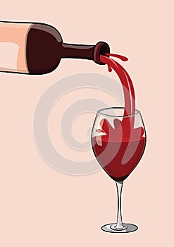 Red wine bottle pouring to glass