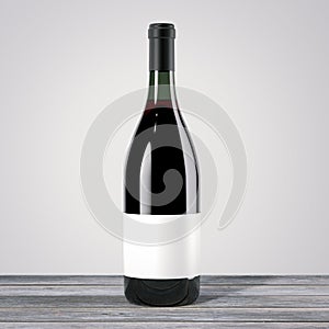 Red wine bottle on a table. 3d rendering