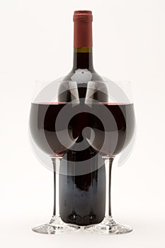 Red wine bottle with two glasses of red wine