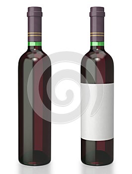Red wine bottle on white background