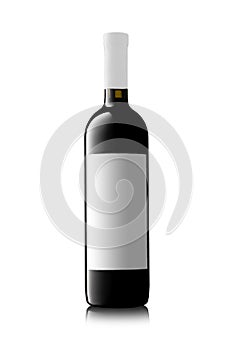 Red wine bottle with white label on white backgrond