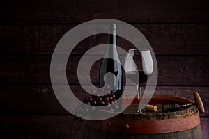 Red wine bottle and wine glass