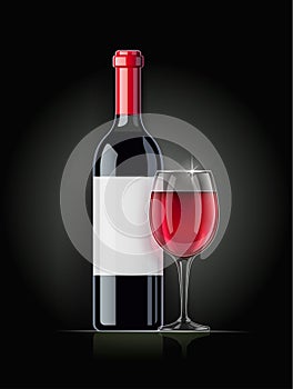 Red Wine bottle and wineglass. Concept design for wines menu.