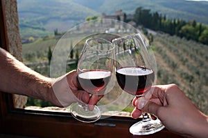 Red wine in Castello di Meleto in Italy / Tuscany photo