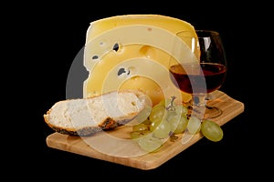 Red wine, cheese, bread, grape