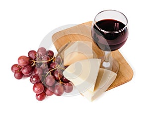 Red wine, cheese and grape