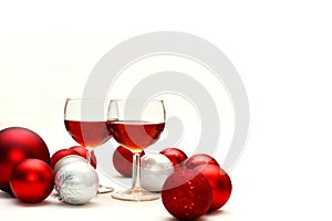Red Wine and Christmas Decorations