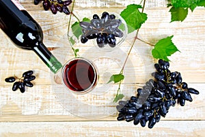 Red wine concept with bottle, glass and grapes