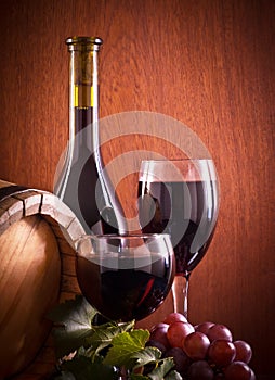 Red wine glass and Bottle