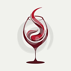 A red wine glass featuring a prominent swirl in the center, showcasing the unique design of the beverage, A sleek design of a wine