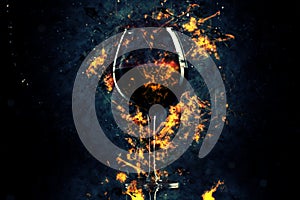 Red wine glass in fire