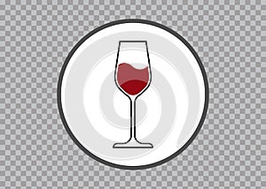 Red Wine Glass Icon, Wineglass logo, Glassware Icon Vector Art Illustration isolated transparent background, round label sticker