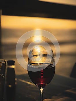 Red Wine Glass near the Sunset