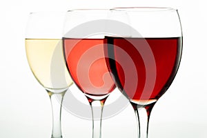 Glass of red, rose and white wine