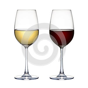 Red wine glass and white wine glass isolated on a white background photo