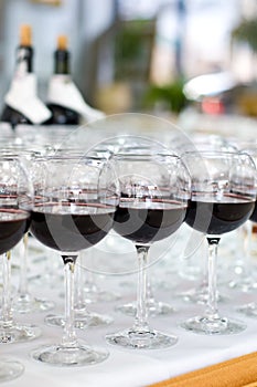 Red wine glasses, selective focus