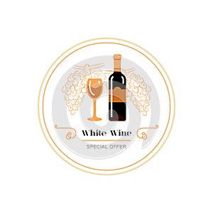 Red wine and grape line icon, Wine menu logo. Winemaking, tasting. Glass and bottle of red wine, bunch of grapes. Vector