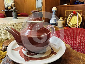 Red wine jug and medals and decorations in the living room