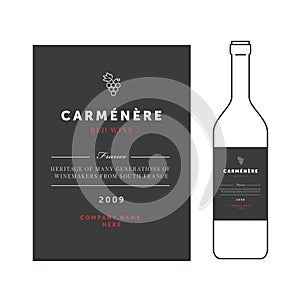 Red wine labels. Vector premium template set. Clean and modern design. Carmenere grape sort.