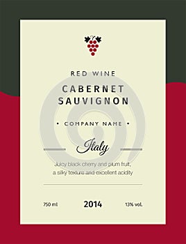 Red wine labels. Vector premium template set. Clean and modern design. Italy red wine label Cabernet.