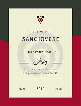 Red wine labels. Vector premium template set. Clean and modern design. Italy red wine label Sangiovese.